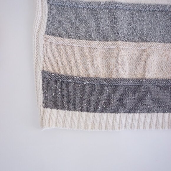 Liz Claiborne Patchwork Knit Sweater Neutral Gray Cream Minimalist Cottagecore L - Picture 7 of 9
